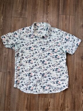 Columbia Men's Short Sleeve Beach Print Button Down Shirt Size L